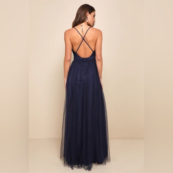 Rare Beauty Navy Blue Tulle Backless Maxi Dress - Picture 4 of 4